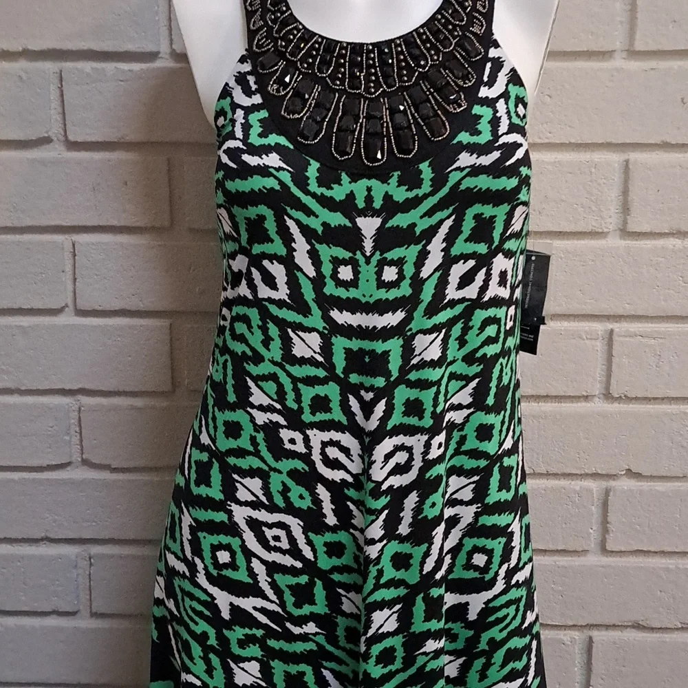 International Concepts Green/Black/White Bead & Gem Formal Dress. Size Small NWT - Picture 4 of 14